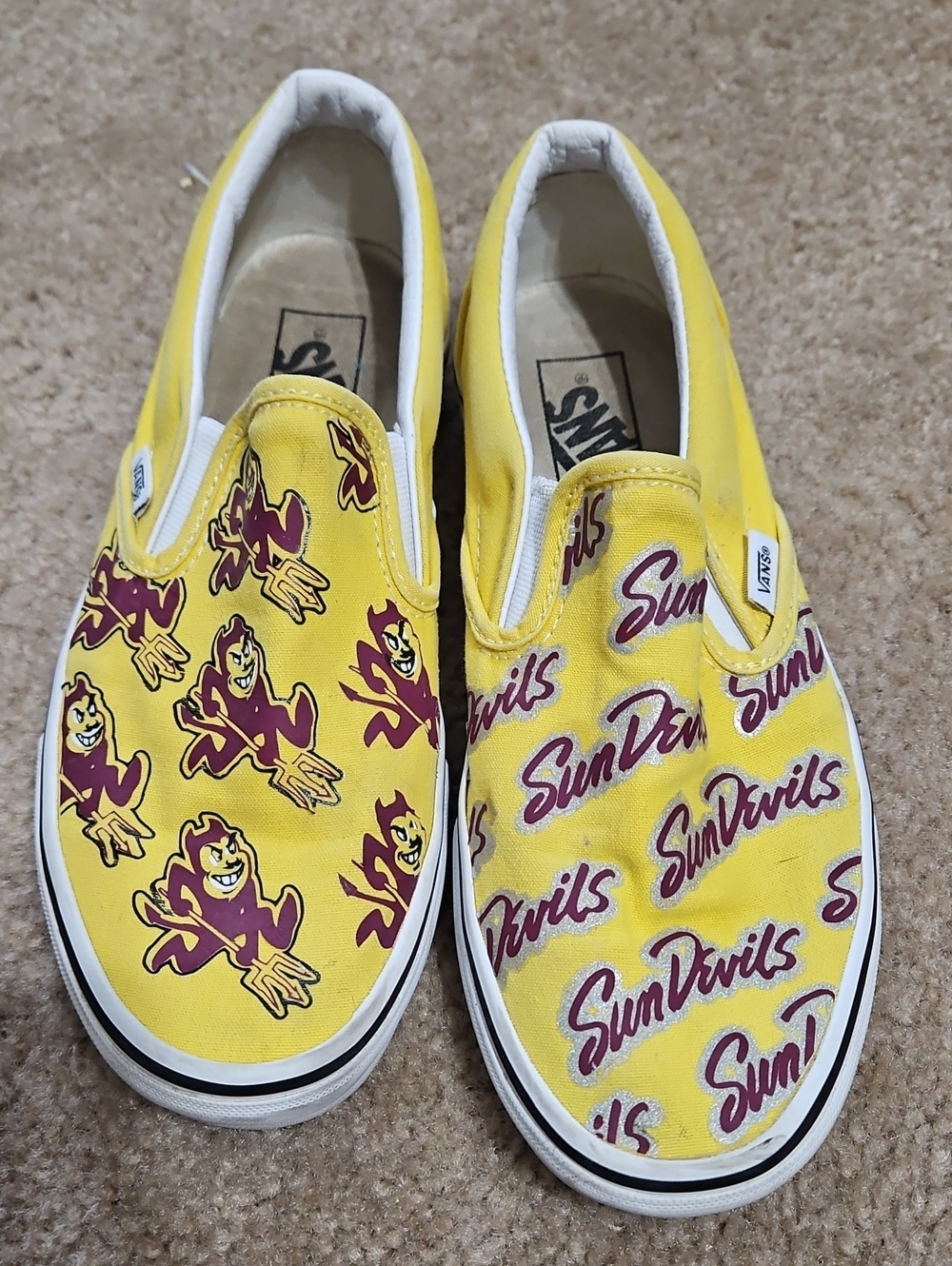 Vans Slip On. Custom Vinyl Heat Press By Me.  ASU Sun Devils Shoes